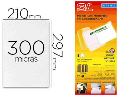 BOLSA DE PLASTIFICAR MANUAL 3L OFFICE A FRIO 300 MC DIN A4 COM DORSO ADESIVO PACK 10 UNIDADES