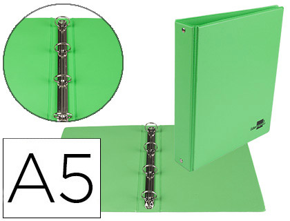 PASTA LIDERPAPEL CARTAO FORRADO PVC DIN A5 4 ANEIS 25 MM REDONDOS VERDE