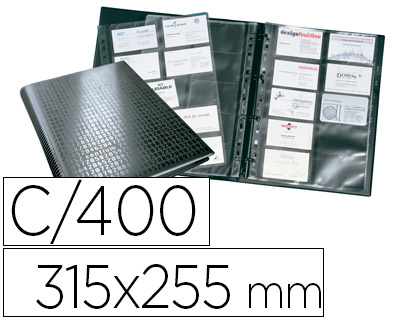 PORTA CARTOES DURABLE DIN A4 VISIFIX CENTIUM 4 ANEIS 20 BOLSAS COM INDICE ALFABETICO PARA 400 CARTOES DE VISITA 57X90 MM