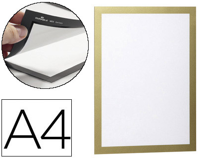 MOLDURA PORTA ANUNCIOS DURABLE MAGNETICO DIN A4 DORSO ADESIVO REMOVIVEL COR OURO PACK DE 2 UNIDADES