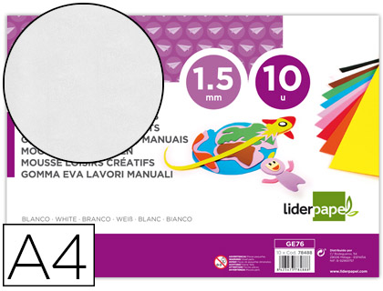 GOMA EVA LIDERPAPEL DIN A4 60 GR ESPESSURA 1,5MM BRANCO PACK 10 FOLHAS