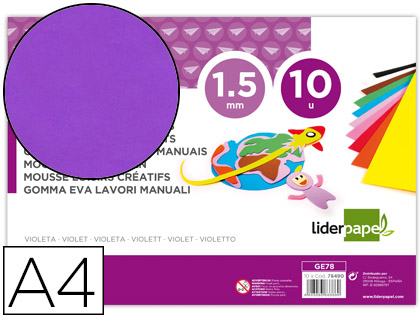 GOMA EVA LIDERPAPEL DIN A4 60 GR ESPESSURA 1,5MM VIOLETA PACK 10 FOLHAS