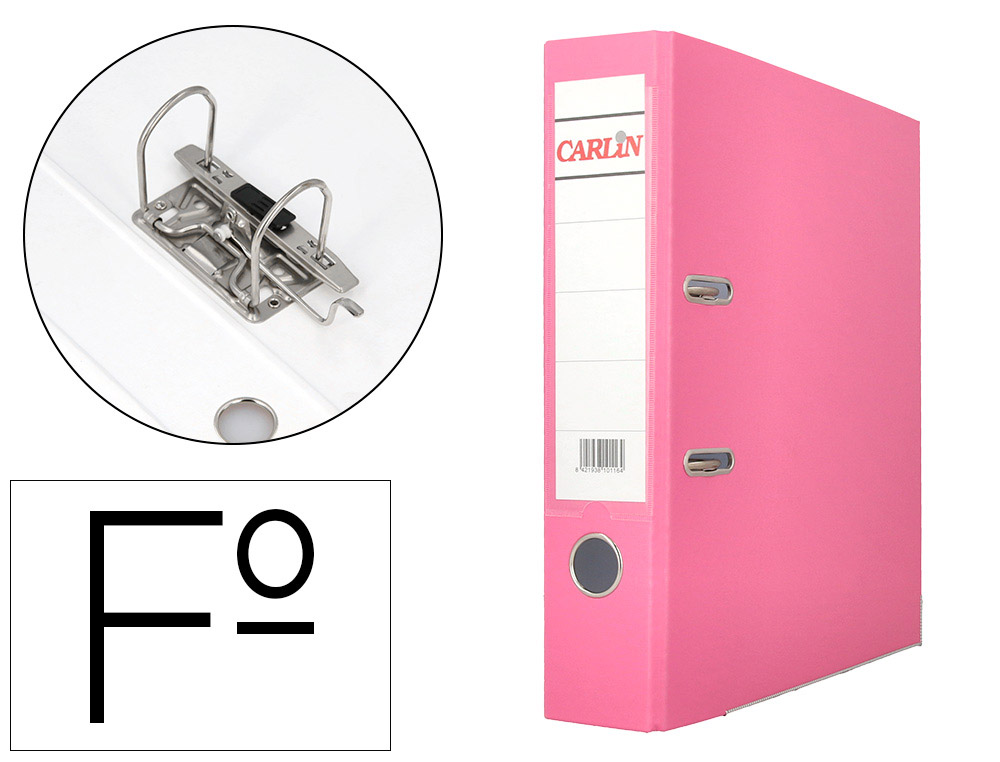 ARCHIVADOR DE PALANCA CARLIN FOLIO FORRADO POLIPROPILENO CON RADO LOMO ANCHO 80 MM ROSA