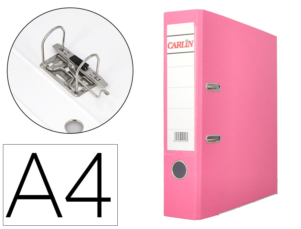 ARCHIVADOR DE PALANCA CARLIN DIN A4 FORRADO POLIPROPILENO CON RADO LOMO ANCHO 80 MM ROSA