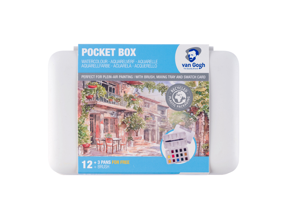AGUARELAS TALENS VAN GOGH POCKET BOX+ PINCEL ESTOJO DE 12+3 UNIDADES CORES SORTIDAS