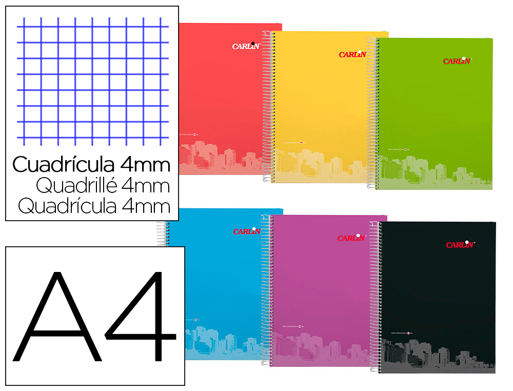 CADERNO ESPIRAL CARLIN A4 CAPA FORRADA 80F 90 GR QUADRICULA 4MM COM MARGEM COR ROXO
