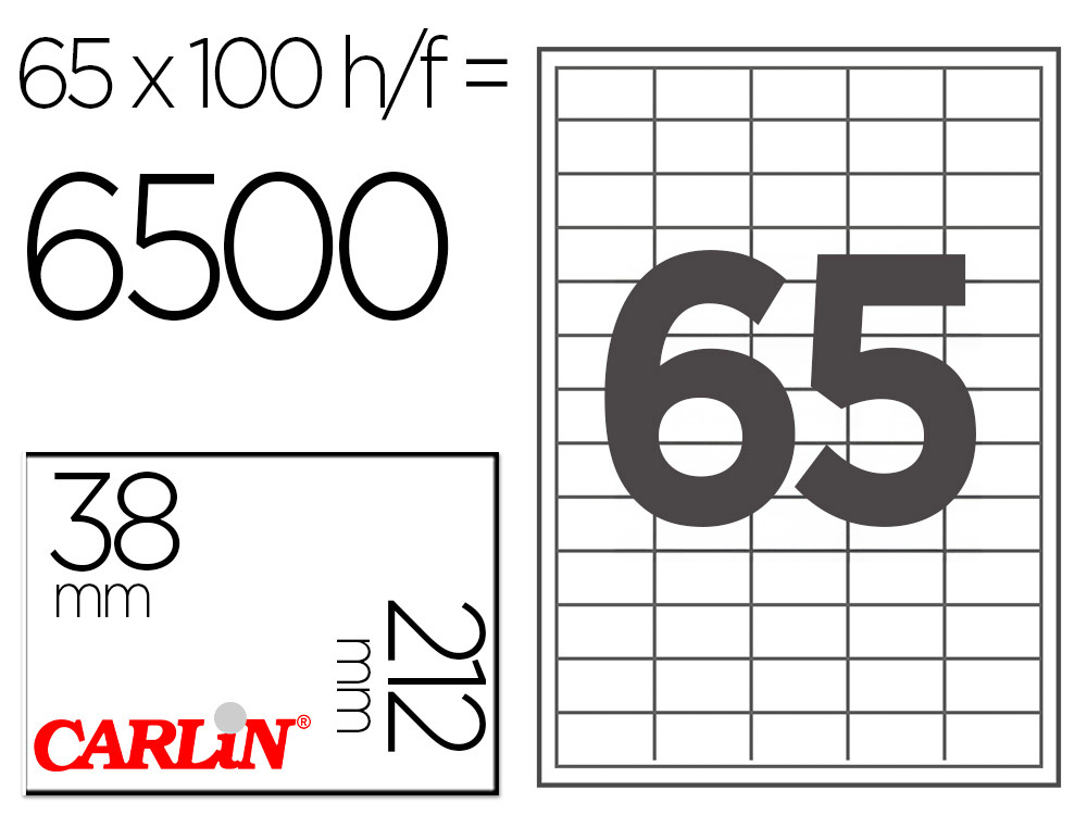ETIQUETA ADESIVA CARLIN 38X21,2 MM FOTOCOPIADORA LASER INK-JET CAIXA DE 100 FOLHAS DIN A4