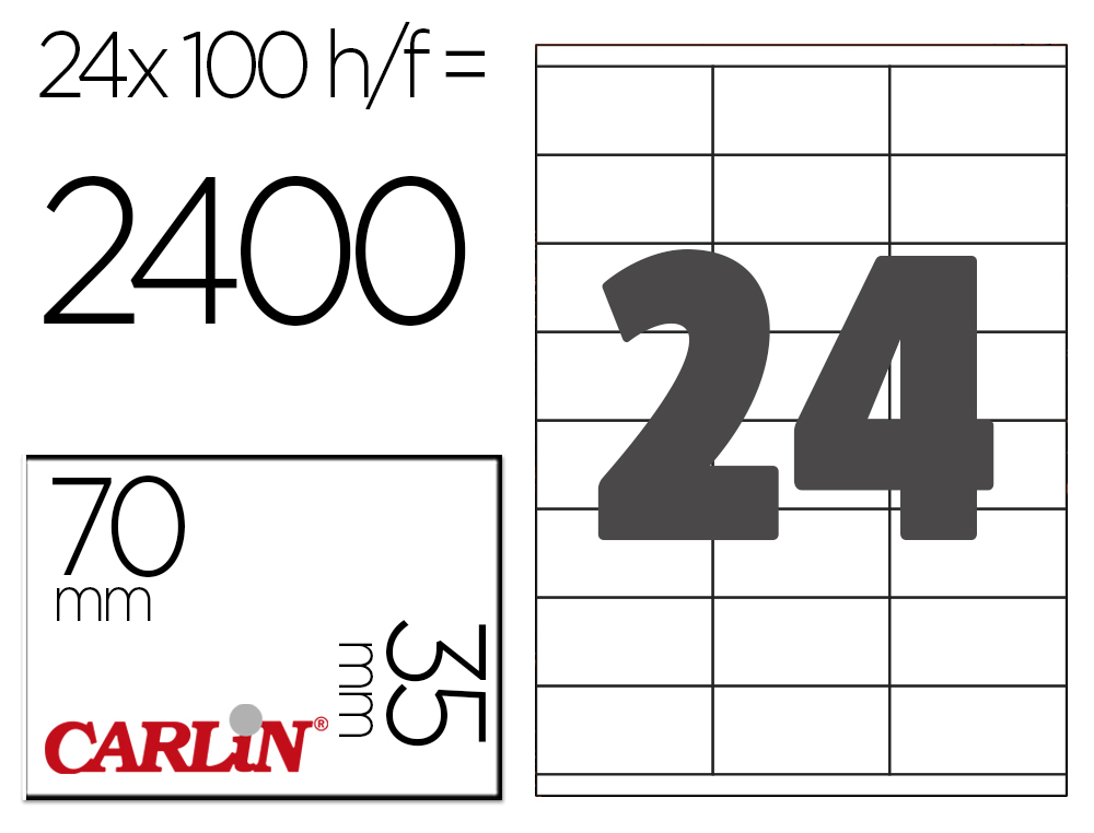 ETIQUETA ADESIVA CARLIN 70X35 MM FOTOCOPIADORA LASER INK-JET CAIXA DE 100 FOLHAS DIN A4