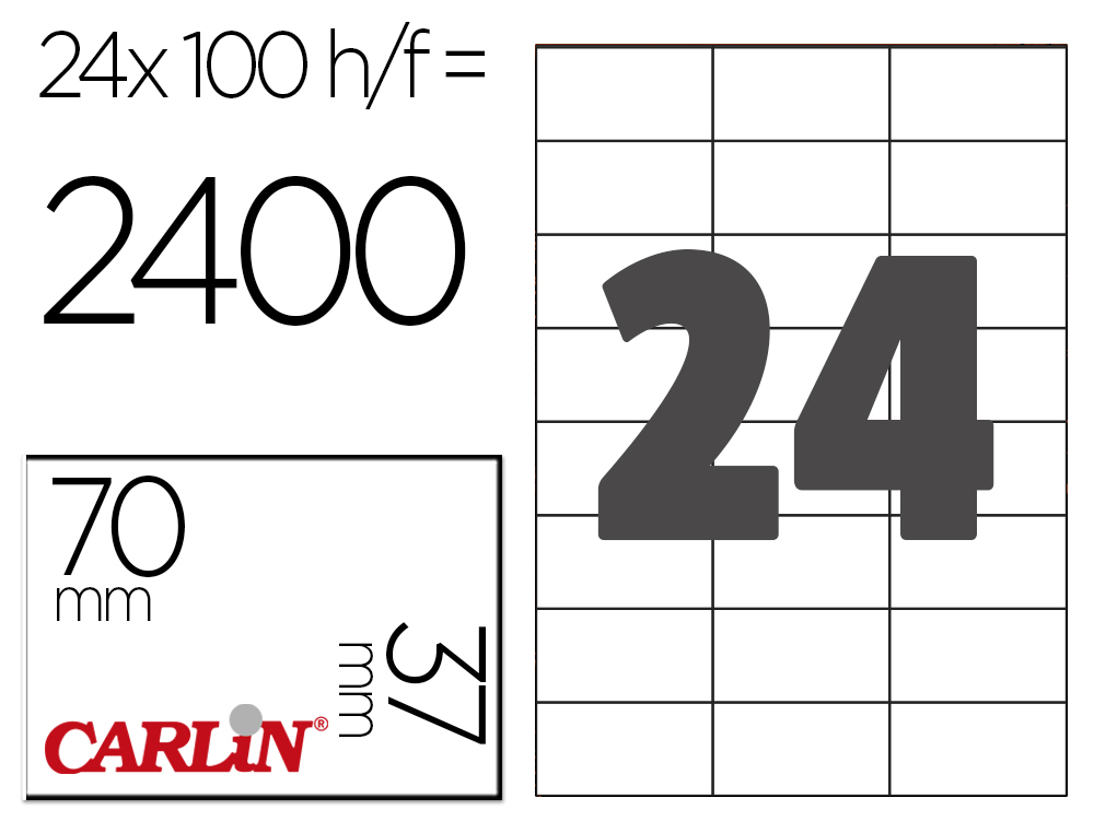 ETIQUETA ADESIVA CARLIN 70X37 MM FOTOCOPIADORA LASER INK-JET CAIXA DE 100 FOLHAS DIN A4