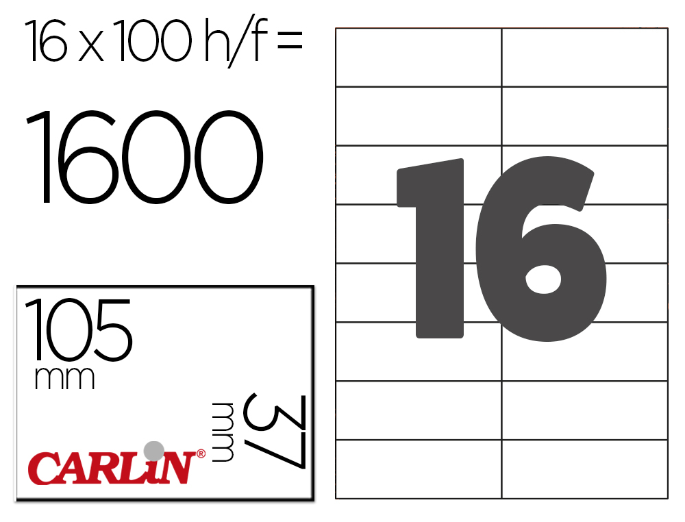 ETIQUETA ADESIVA CARLIN 105X37 MM FOTOCOPIADORA LASER INK-JET CAIXA DE 100 FOLHAS DIN A4