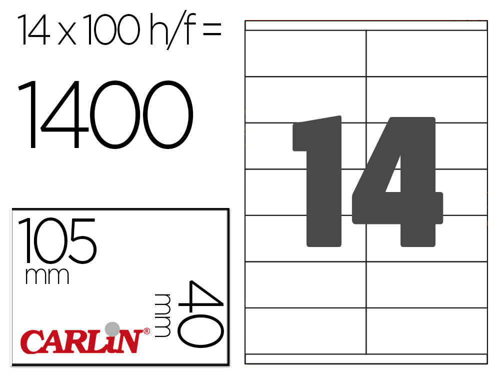 ETIQUETA ADESIVA CARLIN 105X40 MM FOTOCOPIADORA LASER INK-JET CAIXA DE 100 FOLHAS DIN A4
