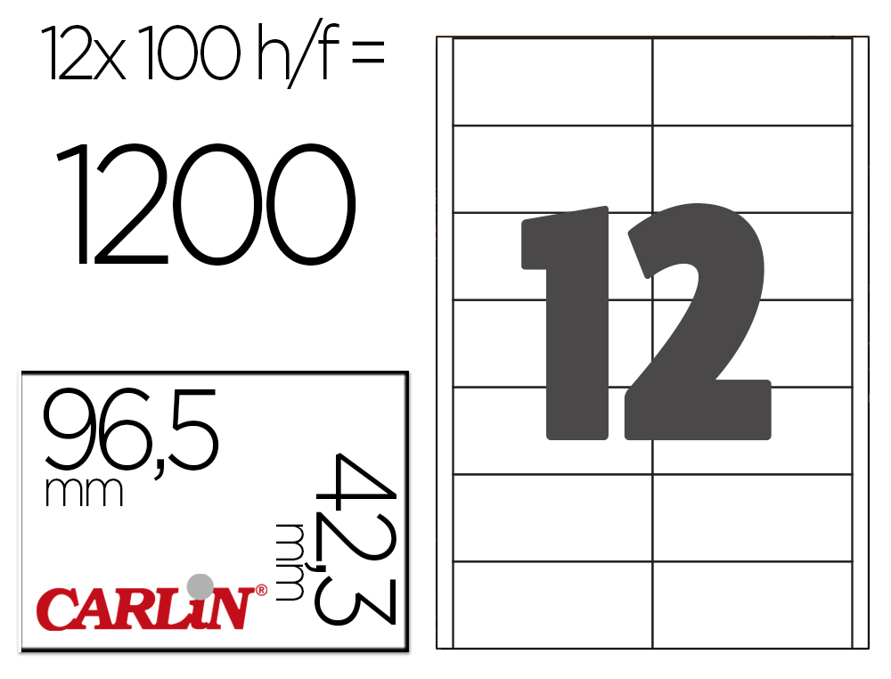 ETIQUETA ADESIVA CARLIN 97X42,4 MM FOTOCOPIADORA LASER INK-JET CAIXA DE 100 FOLHAS DIN A4