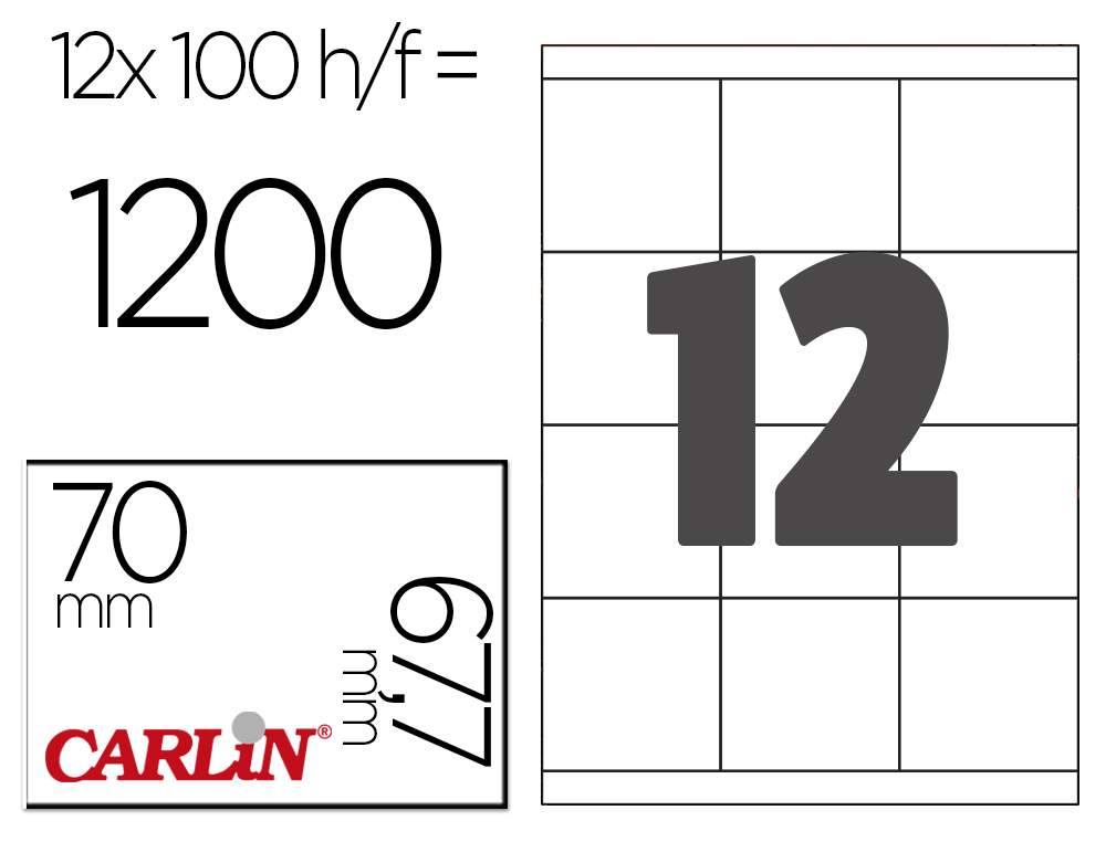 ETIQUETA ADESIVA CARLIN 70X67,7 MM FOTOCOPIADORA LASER INK-JET CAIXA DE 100 FOLHAS DIN A4