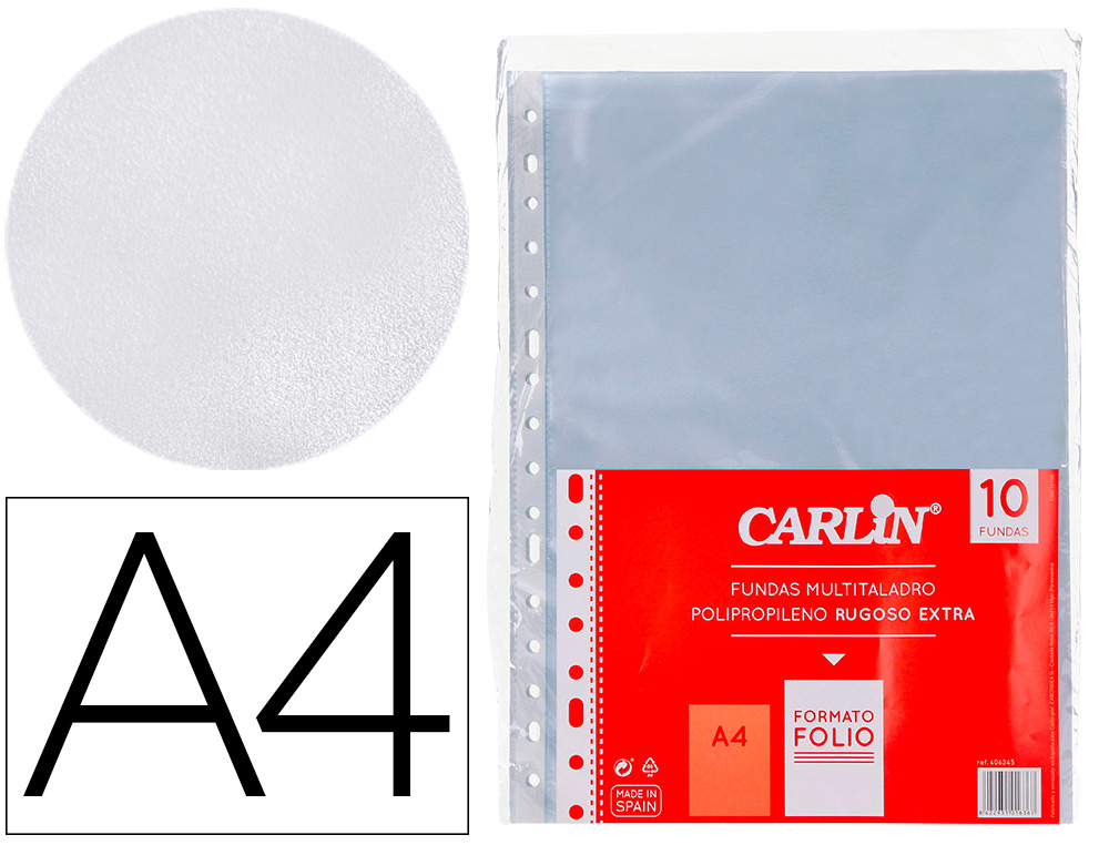 BOLSA CATALOGO/MICA CARLIN POLIPROPILENO RUGOSA EXTRA FOLIO 16 FUROS PACK DE 10 UNIDADES