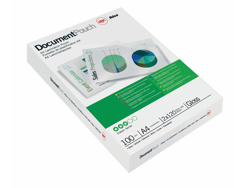 BOLSA DE PLASTIFICAR GBC DIN A4 2X80 MICRONS BRILHO CAIXA DE 100 UNIDADES