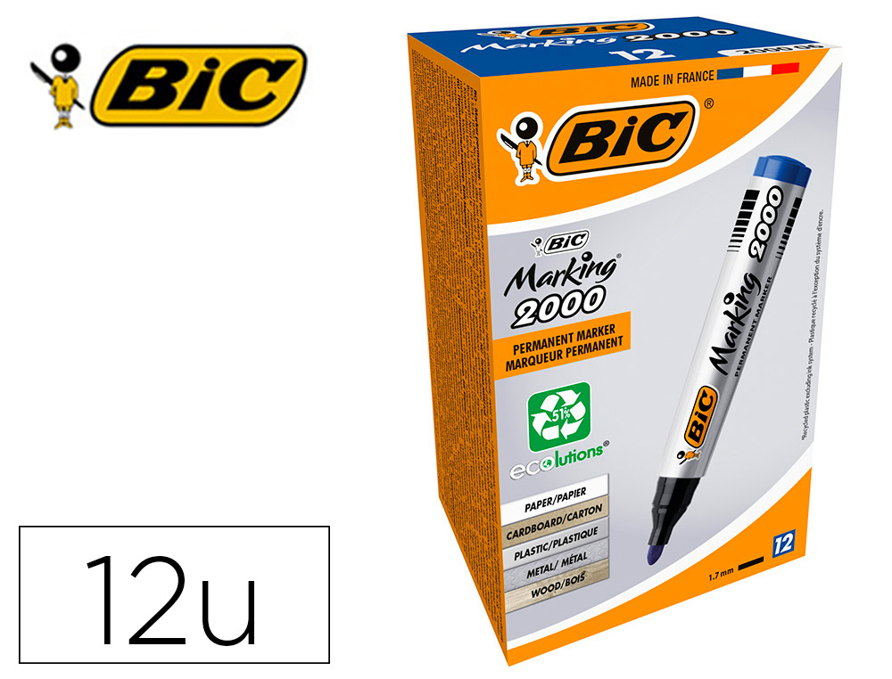 MARCADOR BIC PERMANENTE ECO 2000 AZUL TRACO 1,7 MM CAIXA DE 12 UNIDADES