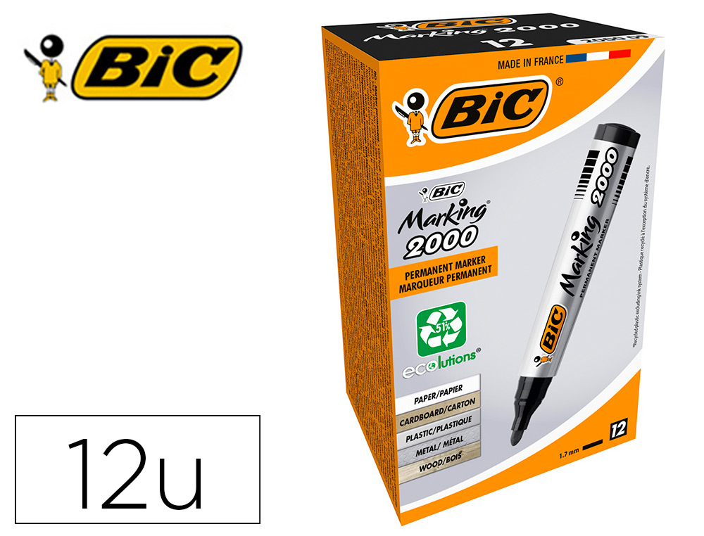 MARCADOR BIC PERMANENTE ECO 2000 PRETO TRACO 1,7 MM CAIXA DE 12 UNIDADES