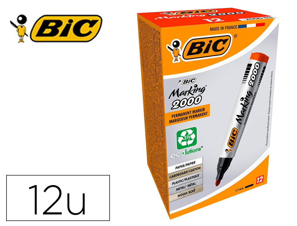 MARCADOR BIC PERMANENTE ECO 2000 VERMELHO TRACO 1,7 MM CAIXA DE 12 UNIDADES