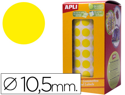 ETIQUETAS APLI AUTOADESIVAS CIRCULARES 10,5MM AMARELO EM ROLO
